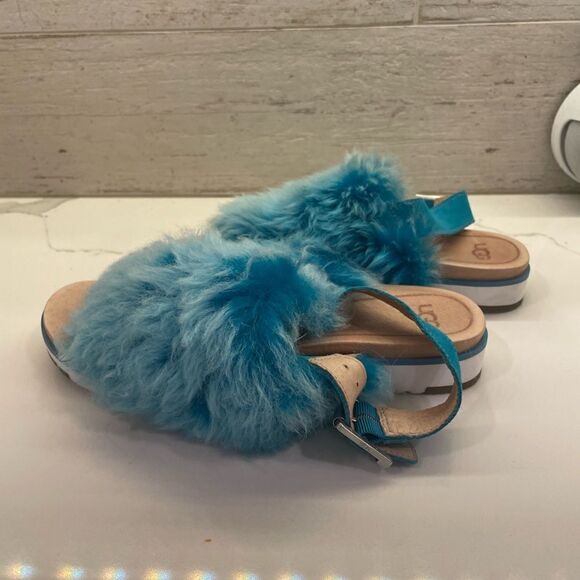 UGG teal blue fuzzy slippers sz 8.5 - Picture 3 of 5